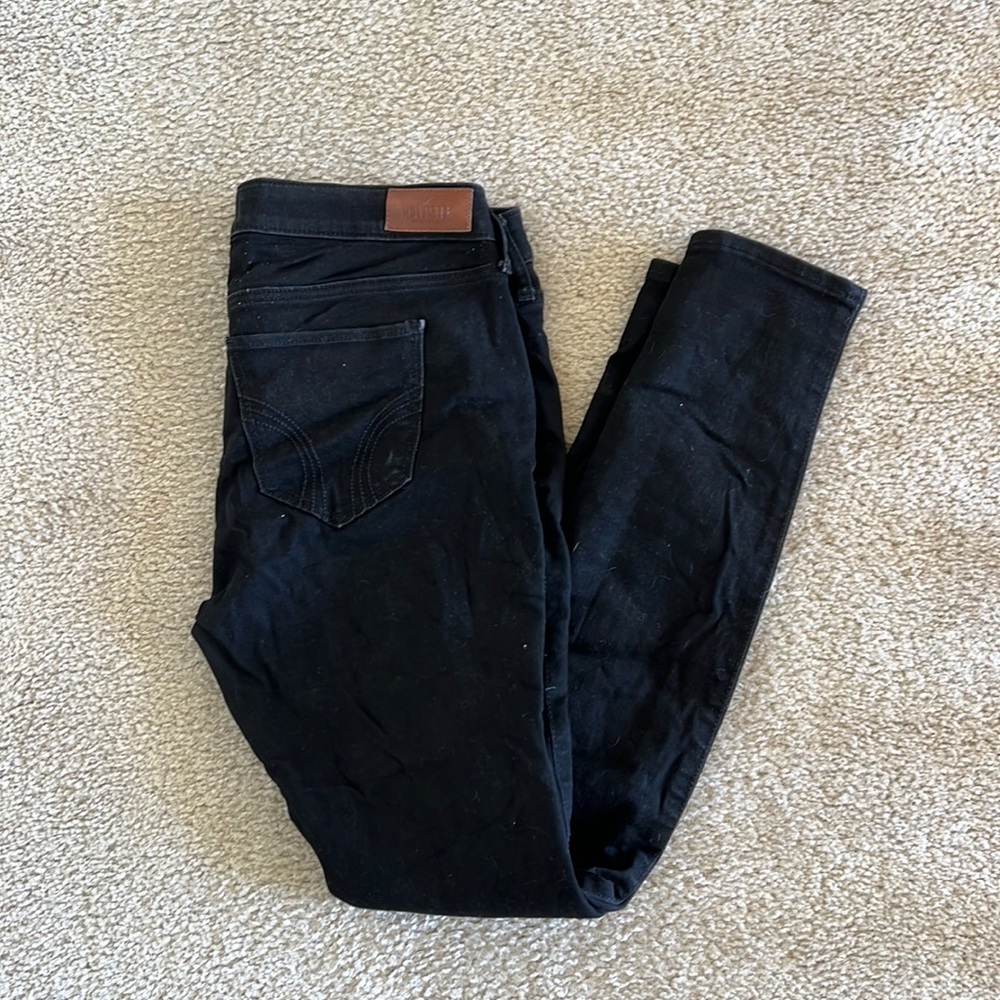 Hollister Low Rise Skinny Black Jeans With Rips Size 9R